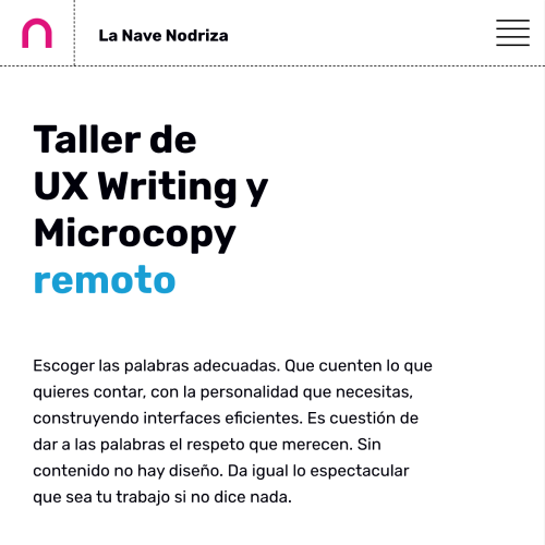 Ficha del taller de UX writing en la web de La Nave Nodriza